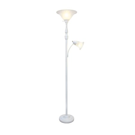 Elegant Designs 2 Light Mother Daughter Floor Lamp with White Marble Glass, White LF2003-WHT